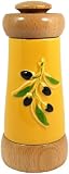 Morel Yellow Porcelain Salt Pepper or Spice Grinder with Olive Motif