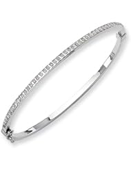 14k White Gold Diamond Fascination Hinged Bangle w/ Gift Box. Metal Wt- 3.5g