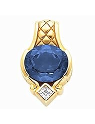 14K Yellow Gold Oval Cut London Blue Topaz and Diamond Pendant -- LIFETIME WARRANTY