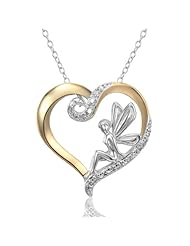 Sterling Silver Two-Tone Diamond Accent Heart and Fairy Pendant