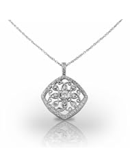 Platinum Stunning Kite Set Diamond Fashion Pendant with Intricate Scroll Design. 3/4 CTW