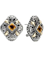 925 Silver & Citrine Ornate Scroll Earrings with 18k Gold Accents