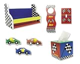 Trend Lab 100193 RACING 7 PIECE SET with 12 Shelf, 3 Pegs, Door Hanger, Tissue Caddy and Switch Plate.