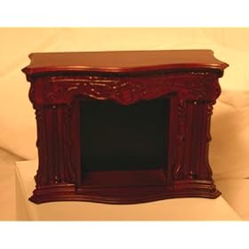 Ornate Dollhouse Miniature Mahogany Fireplace
