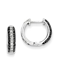 14k White Gold White & Black Diamond Hinged Hoop Earrings