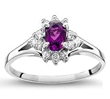 February-Created Amethyst' Mother's Day Diamond Ring in 14k White Gold (H/I1-I2, 1/5 ct. tw.)