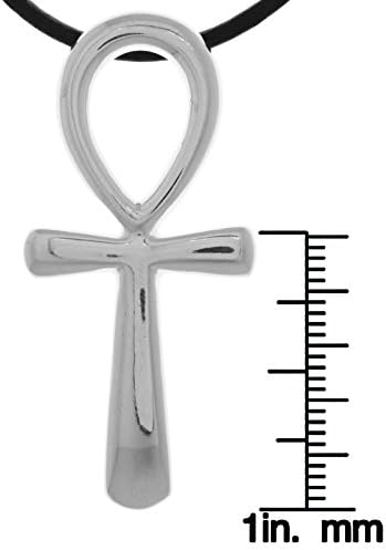 Jewelry Trends Silver Plated Bronze Large Ankh Egyptian Cross Pendant on 18 Inch Black Leather Necklace