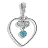 Sterling Silver Swiss Blue Topaz Heart Pendant by Sajen
