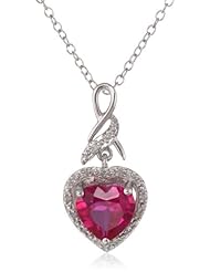 Sterling Silver and Created Gemstone Diamond-Accented Heart Pendant Necklace, 18"