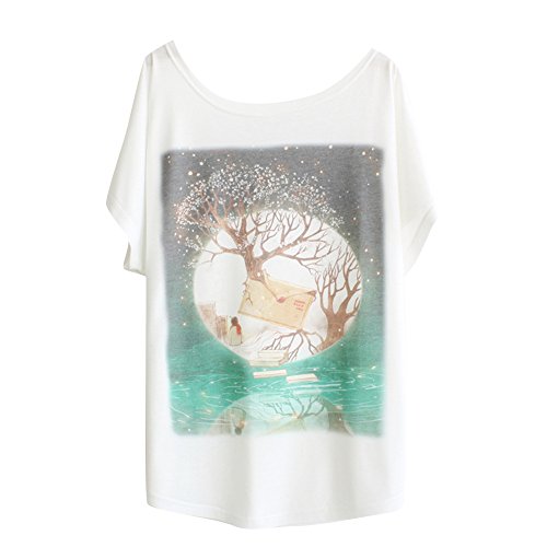 Haogo Women's Fantasy Wonderland Print Short Sleeve T-shirt Tops