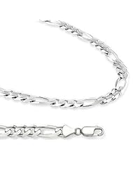 14k Solid White Gold Figaro Chain Necklace HEAVY 7mm 22