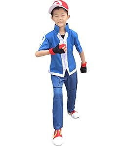 Miccostumes Boy's Pokemon Xy Ash Ketchum Cosplay Costume (Medium, Blue)