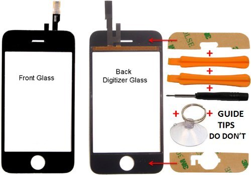 Apple Iphone 3gs Cracked Lcd Glass Digitizer Touch Surface Screen Cover Replacement Part + Tools + Guide ( Not for Iphone 3g )