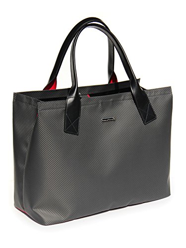 (テクノモンスター)Teckno Monster トートバッグ カーボンファイバー カーフレザー チャコールグレー レッド 画像