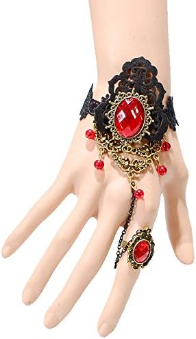 New Fashion Wedding Jewelry Cosplay Decoration Charming Beautiful Romantic Adjustable Vintage Gothic Crochet Finger Ring Set Lace Bracelet With Ring