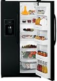 GE GSH22JFXBB 22.0 cu. ft. Side by Side Refrigerator with 4 Glass Shelves Including 2 Spill Proof, Adjustable Temperature/Humidity Drawer, Electronic Sensors, External Ice/Water Dispenser and Digital Temperature Display: Black
