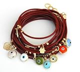 Red Leather Wrap Bracelet with Evil Eye Charms