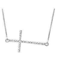 Sterling Silver Sideways Diamond Cross Necklace on an 18in Box Chain