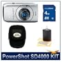 Canon PowerShot SD4000 IS Digital ELPH Camera (Silver), 10.0 MP CMOS Chip, 3.8x Optical Zoom, 3" LCD, 720p HD Video, Digpro Deluxe Carrying Case, 4 GB Memory Card, and 3 Piece Lens Cleaning Kit
