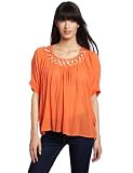 Democracy Womens Lattice Neck Flounce Sleeve Top