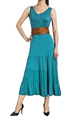Stretchy Belted Empire   Waistline Sleeveless Tank Scoop Neck Cotton Ankle Length Evening Dress/Party Dress 
