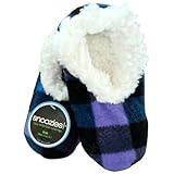 IMAGE OF Snoozies Buffalo Plaid Kids/ Tween Footie (Kids Shoe Size (11-12), Purple)