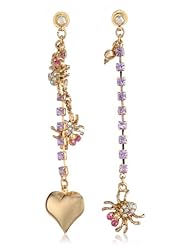 Betsey Johnson "Enchanted Forest" Spider and Heart Mismatch Drop Earrings