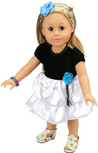 Beautiful Black White Velvet Satin Doll Clothes Dress w/ Blue Flower fits 18 Inch Doll like American Girl Dolls Madame Alexander (Dress only do not include doll &amp; shoes)