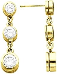 14K Yellow Gold Three-Stone Diamond Earrings - 1.00 Ct. Total Weight -- LIFETIME WARRANTY