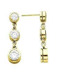 14K Yellow Gold Three-Stone Diamond Earrings - 1.50 Ct. Total Weight -- LIFETIME WARRANTY