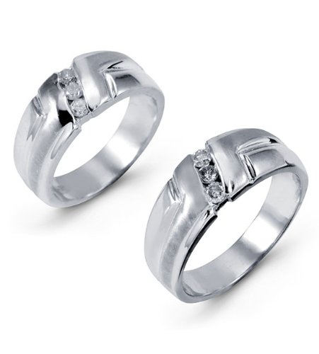 14k White Gold Diamond Matching Wedding Band Ring Set