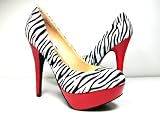Ladies Sexy Zebra Print with Red Platform High Heel Pumps Shoes Round Toe Colorblock Heels