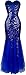 ANGEL FASHIONS Women's Sleeveless Blue Sequins Tulle Evening Dress