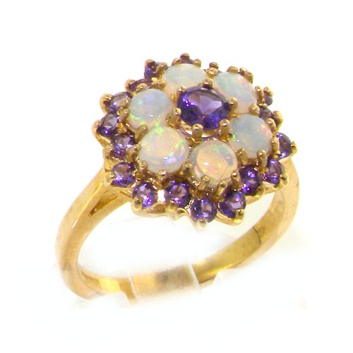 18K Yellow Gold Womens Amethyst & Opal Cocktail Ring - Finger Sizes 5 to 12 Available
