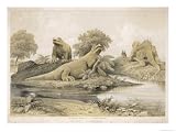 Models of Dinosaurs and Other Species at the Crystal Palace Sydenham Art Giclee Poster Print, 16x12