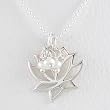 Open Design Lotus Flower Pendant in Sterling Silver with Pearl Beads on a 16" Bead Chain, #8356