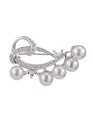 Cubic Zirconia and Sterling Silver Swirl Pearl Pin