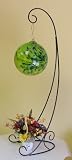 Green Rainbow Glass Gazing Globe Suncatcher with Black Wrought Iron Stand (10 inch)