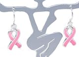 Beautiful Pink Ribbon Enamel Charm Earrings Silver Tone