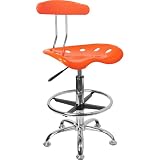 Flash Vibrant Orange and Chrome Drafting Stool with Tractor Seat