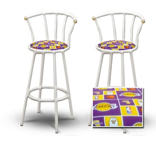 2 Los Angeles Lakers NBA Themed Specialty / Custom White Barstools with Backrest Set