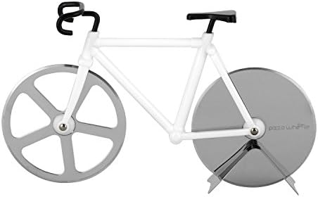 Bicycle Pizza Cutter - Original PIZZA WHEELIE - Dual Stainless Steel Bike Wheels- Includes Kitchen Display Stand