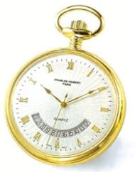 Pocket Watch - 14k Gold-plated Open Face, Gold Roman Numeral White Dial Pocket Watch
