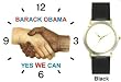 Black & White Handshake - Barack Obama - Yes We Can - President Barack Obama Commemorative - WATCHBUDDY&reg; DELUXE TWO-TONE THEME WATCH - Arabic Numbers - Black Leather Strap-Size-Women's Size-Small