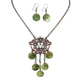 Vintage / Antique Green Genuine Mother of Pearl Necklace and Earrings Set