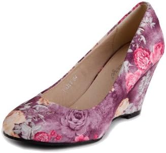 Reneeze DAISY-04 Women High-Heel Floral Wedge Pumps - Purple-7
