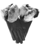Fratelli Orsini Women's Rex Rabbit Fur Cuff Cashmere Lined Winter Leather Gloves