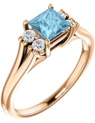 10K Rose Gold 5.00x5.00mm Princess Cut Aquamarine and Diamond Ring -- LIFETIME WARRANTY