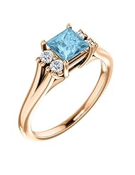 18K Rose Gold 5.00x5.00mm Princess Cut Aquamarine and Diamond Ring -- LIFETIME WARRANTY