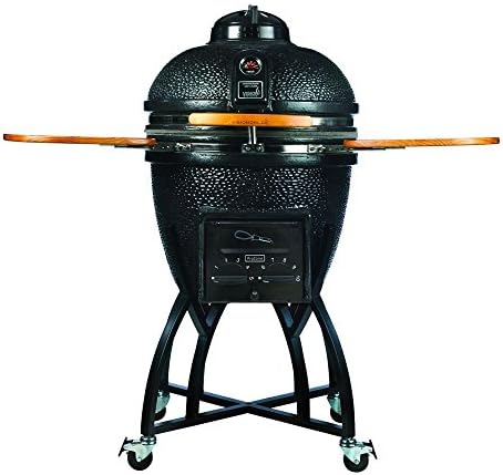 Kamado Pro Ceramic Charcoal Grill, Dual Calibrated Draft Vent Dials, Dual Lift Assist Springs, Aluminum Alloy Top Vent and Powder Coat Cart